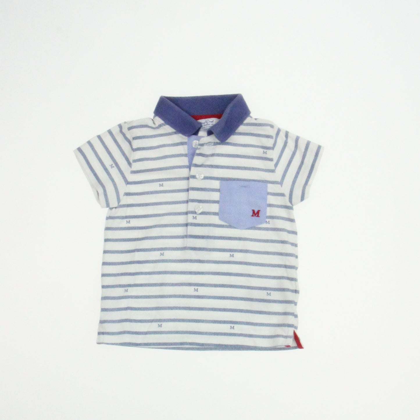 Mayoral Boys White | Blue | Striped Polo Shirt Size: 12M