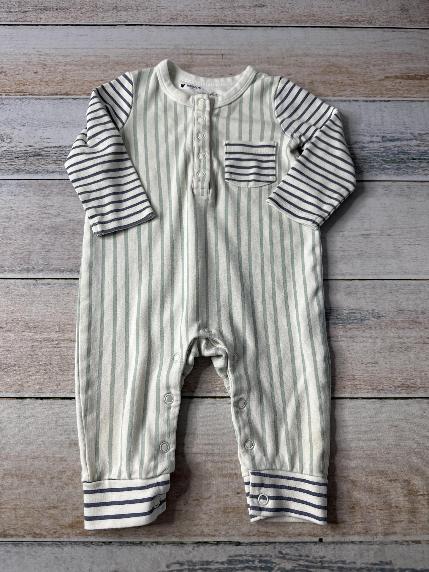 Pehr Unisex White | Blue | Striped Long Sleeve Outfit Size: 6-12 months White | Blue | Striped