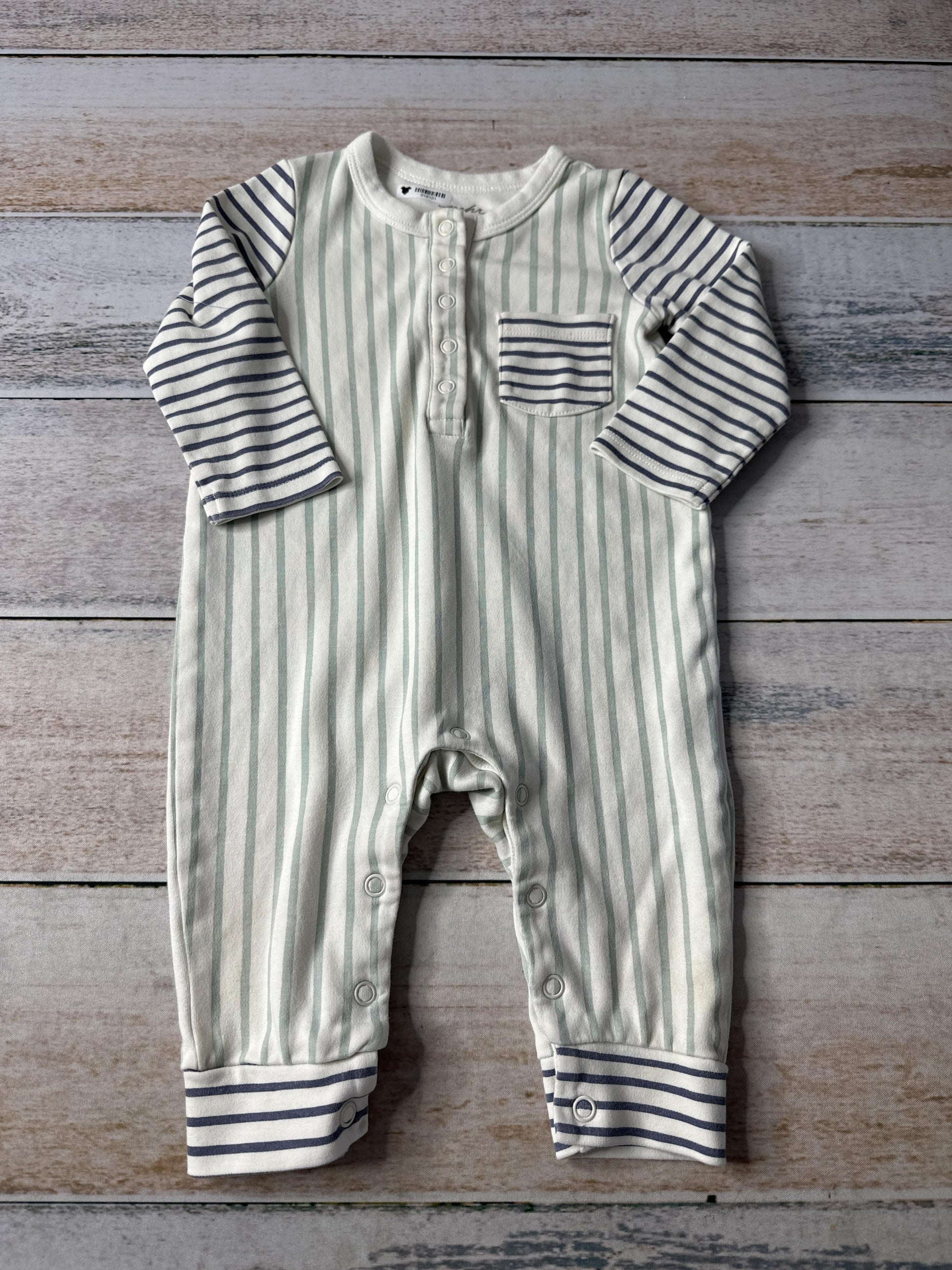 Pehr Unisex White | Blue | Striped Long Sleeve Outfit Size: 6-12 months White | Blue | Striped