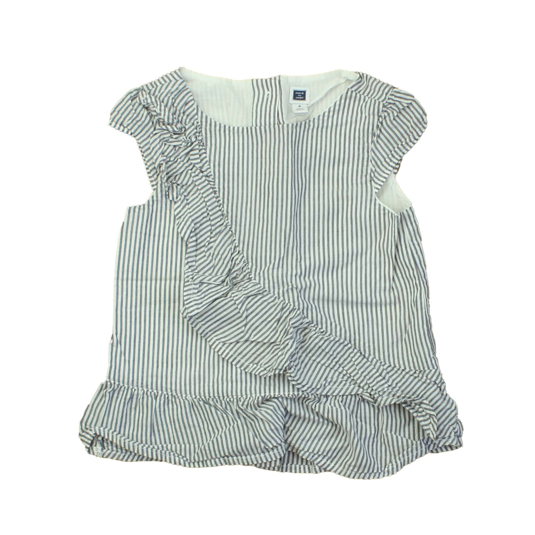 Janie and Jack Girls White | Blue | Stripes Blouse Size: 4T White | Blue | Stripes