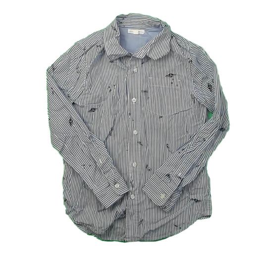 Rockets Of Awesome Boys White | Blue Stripes Button Down Long Sleeve Size: 10-12 Years White | Blue Stripes