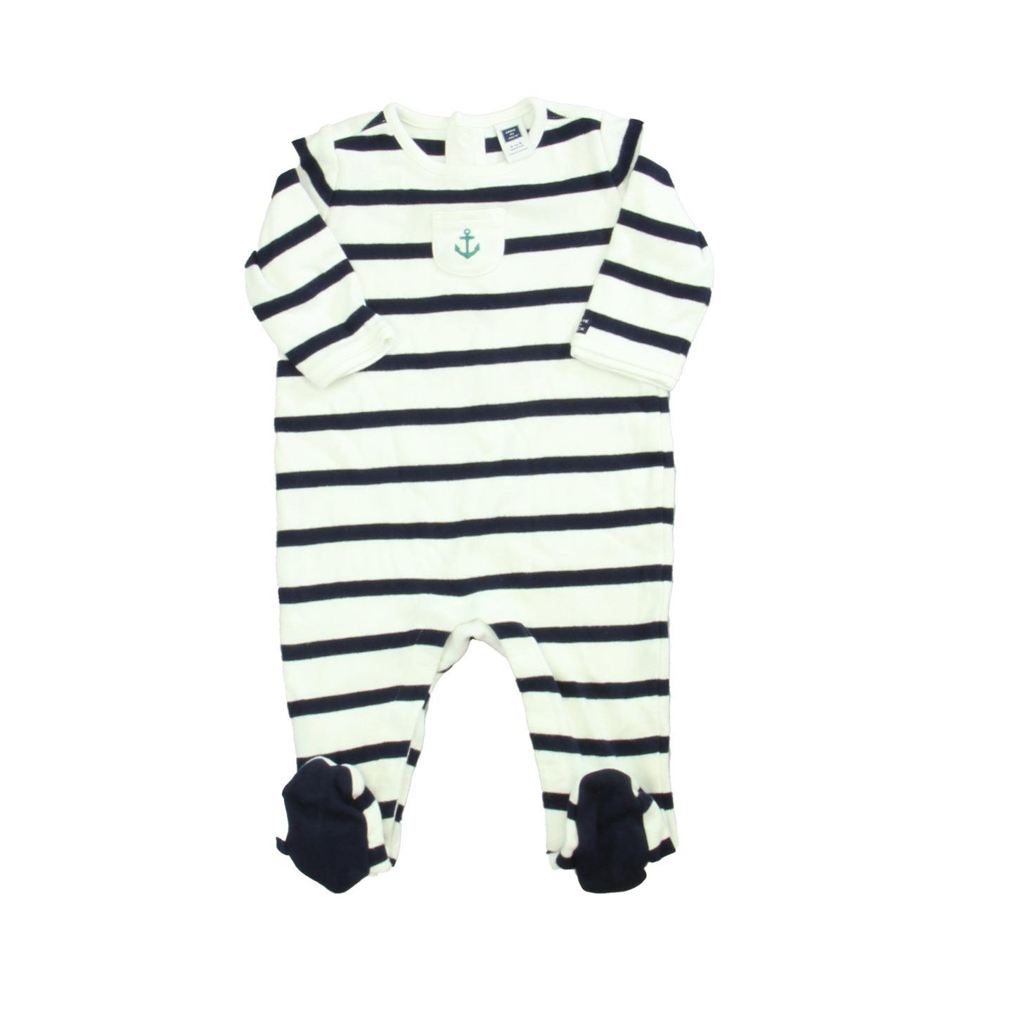Janie and Jack Boys White | Blue | Stripes 1-piece footed Pajamas Size: 3-6 Months White | Blue | Stripes