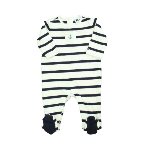 Janie and Jack Boys White | Blue | Stripes 1-piece footed Pajamas Size: 3-6 Months White | Blue | Stripes