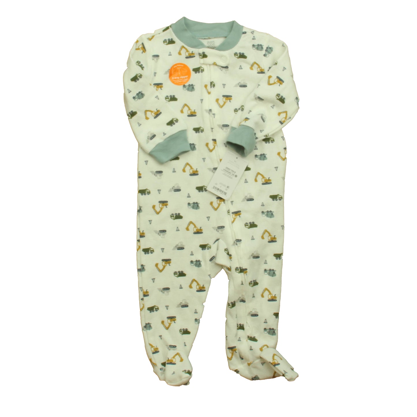 Carter's Boys White | Blue Tractors 1-piece footed Pajamas Size: 9 Months White | Blue Tractors