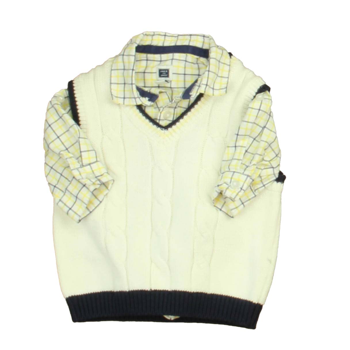Janie and Jack Boys White | Blue | Yellow Sweater Vest Size: 0-3 Months White | Blue | Yellow