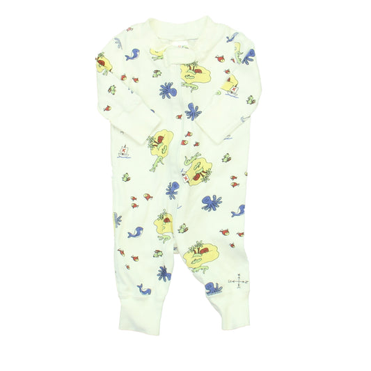 Hanna Andersson Boys White | Blue | Yellow 1-piece Non-footed Pajamas Size: 0-6 Months White | Blue | Yellow