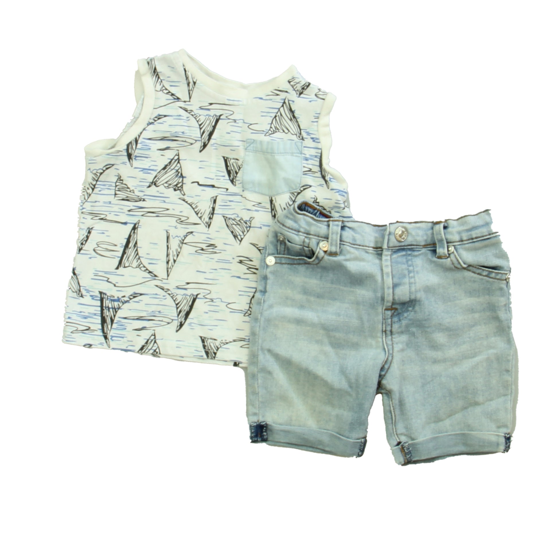7 for all Mankind Boys White | Blue Apparel Sets Size: 12 Months White | Blue