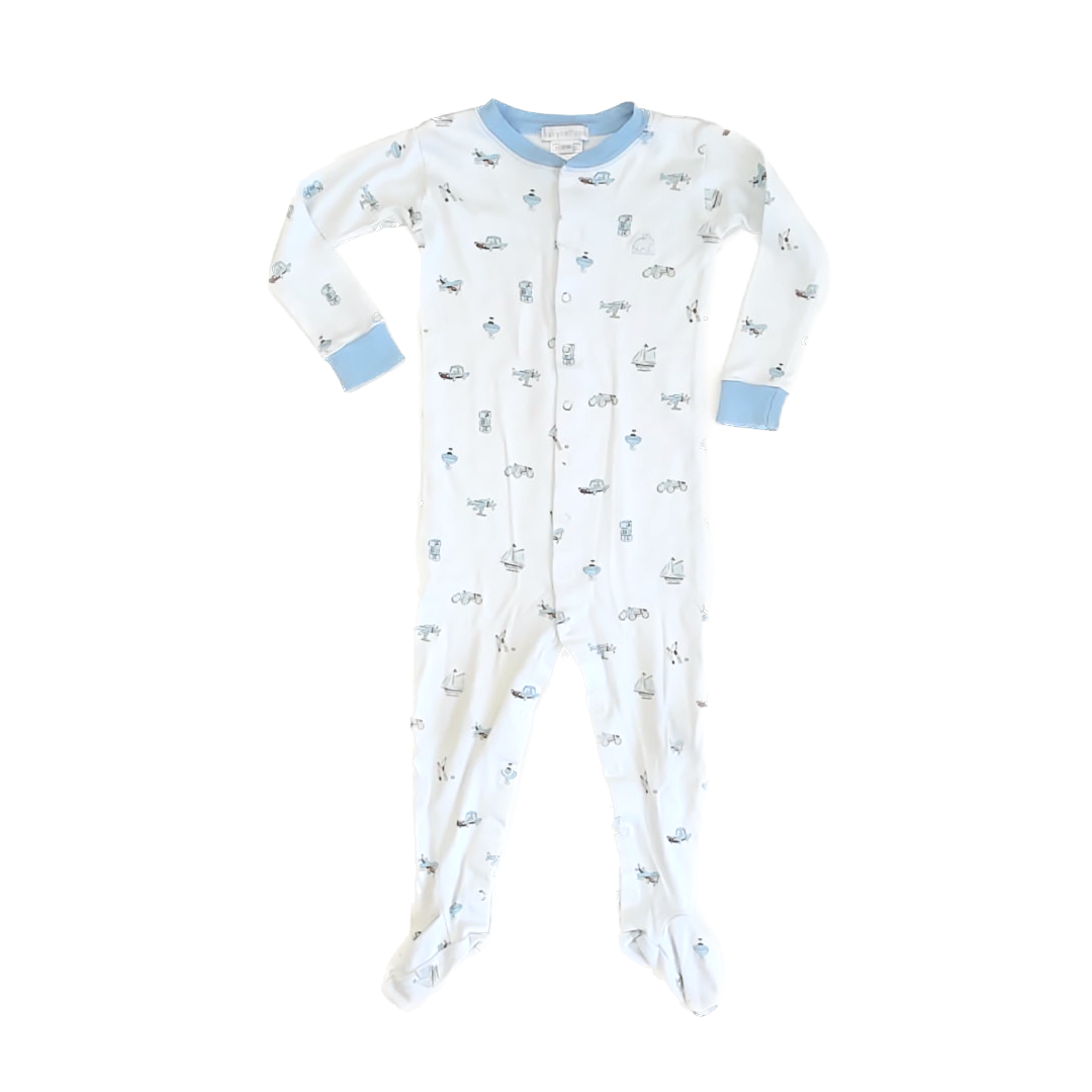 Baby Cottons Boys White | Blue 1-piece footed Pajamas Size: 12 Months White | Blue