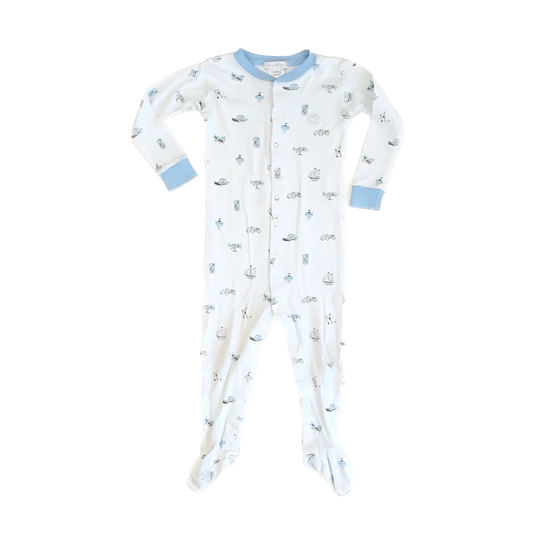 Baby Cottons Boys White | Blue 1-piece footed Pajamas Size: 12 Months White | Blue