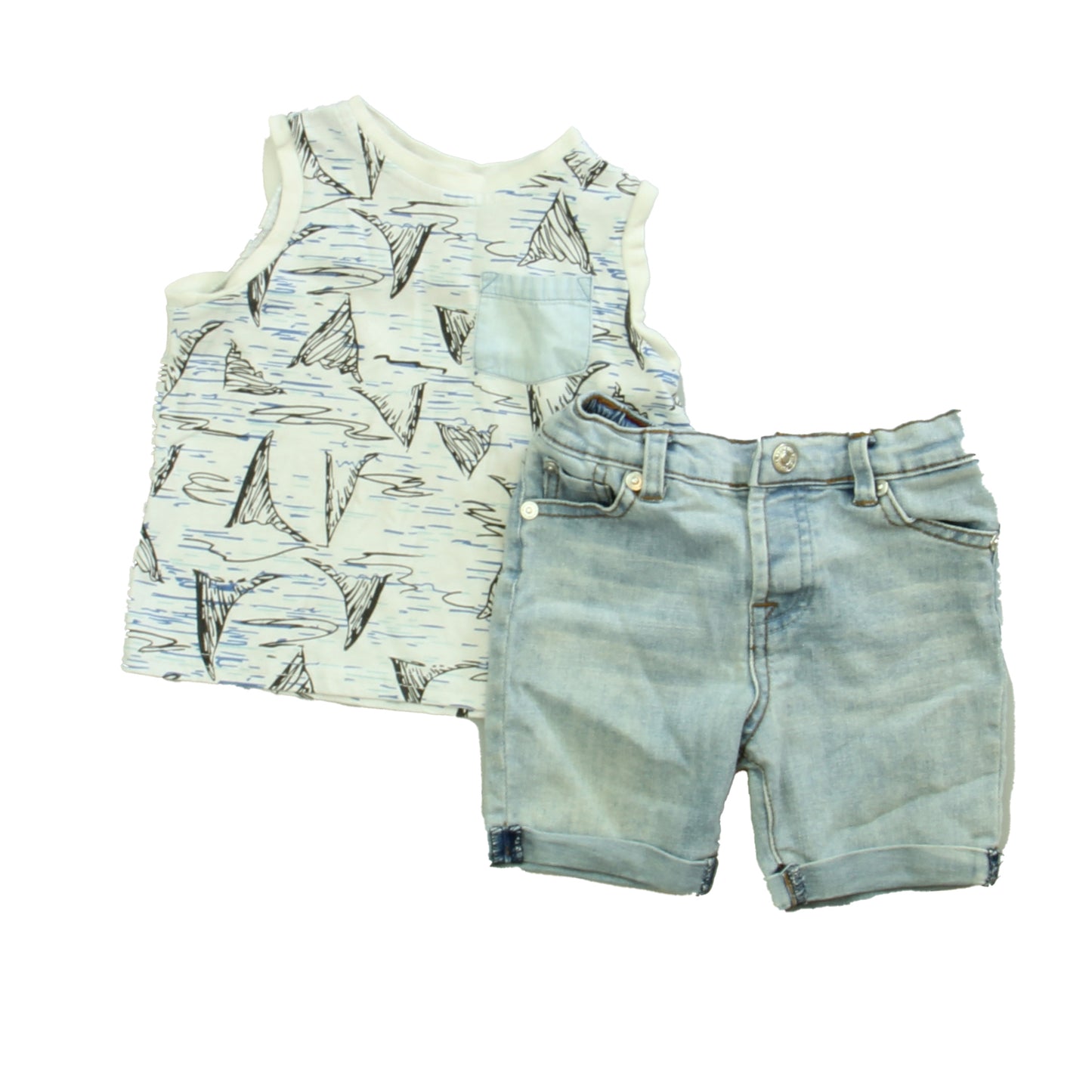 7 for all Mankind Boys White | Blue Apparel Sets Size: 12 Months White | Blue