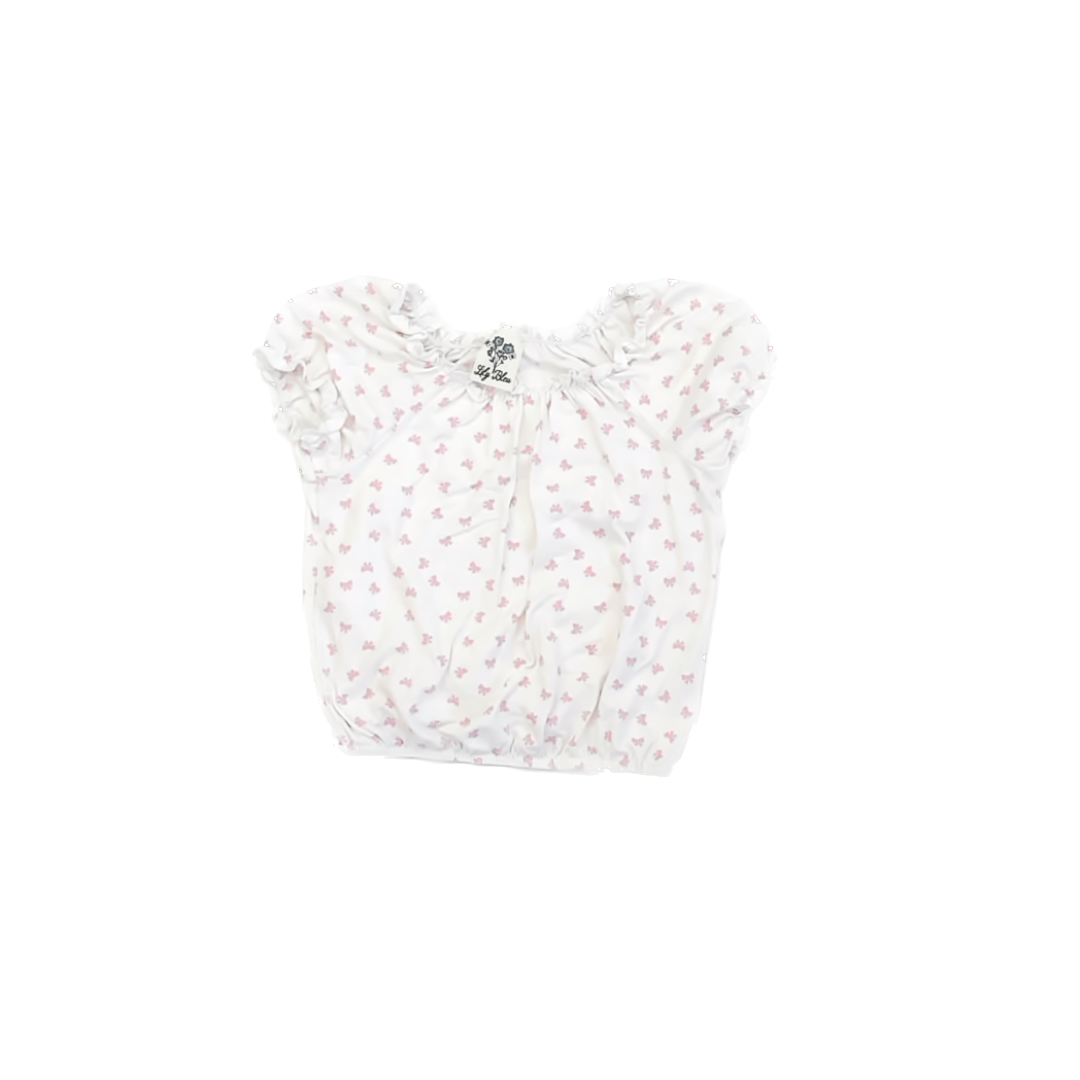 Lily Bleu Girls White Bows Short Sleeve Shirt Size: 5T White Bows