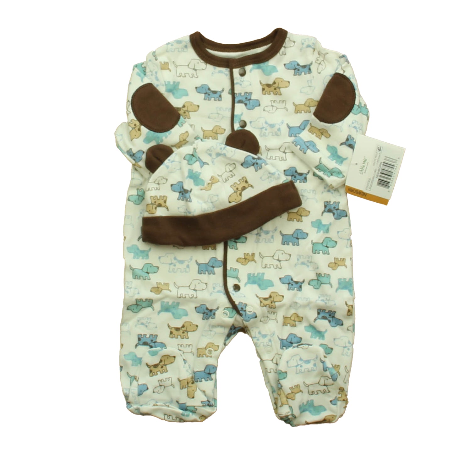 Newborn Boys White | Brown Dogs 1-piece footed Pajamas Size: Newborn White | Brown Dogs