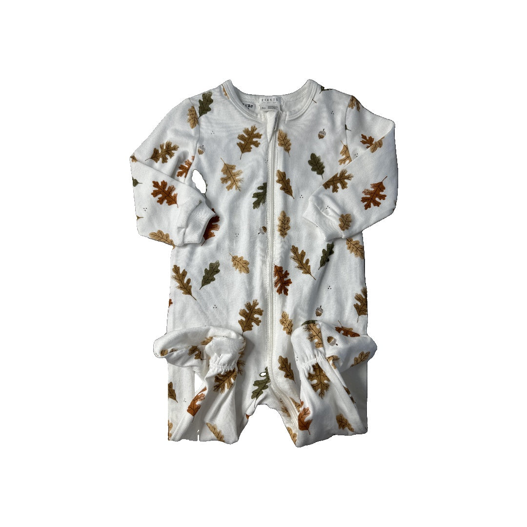 Firsts Unisex White | Brown | green | leaf 1-piece footed Pajamas Size: 6 months White | Brown | green | leaf