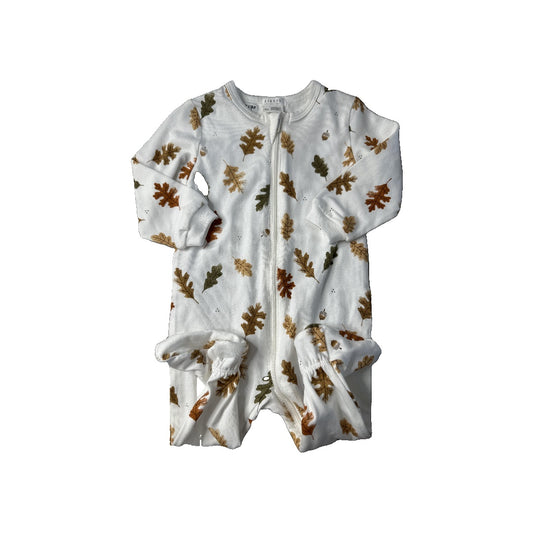 Firsts Unisex White | Brown | green | leaf 1-piece footed Pajamas Size: 6 months White | Brown | green | leaf