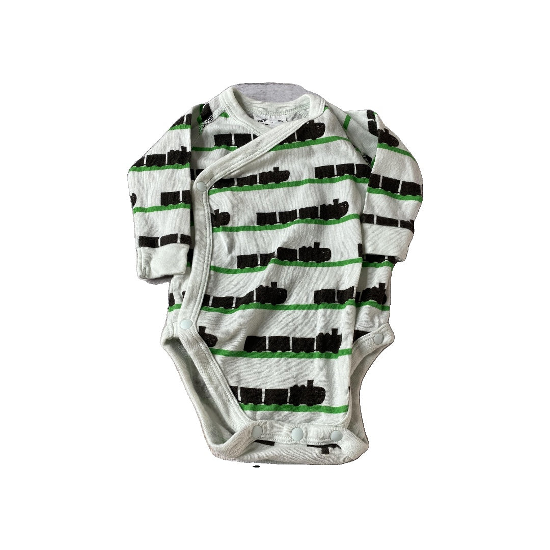 Uniqlo Boys White | Brown | green | Trains Onesie Size: 3-6 months White | Brown | green | Trains