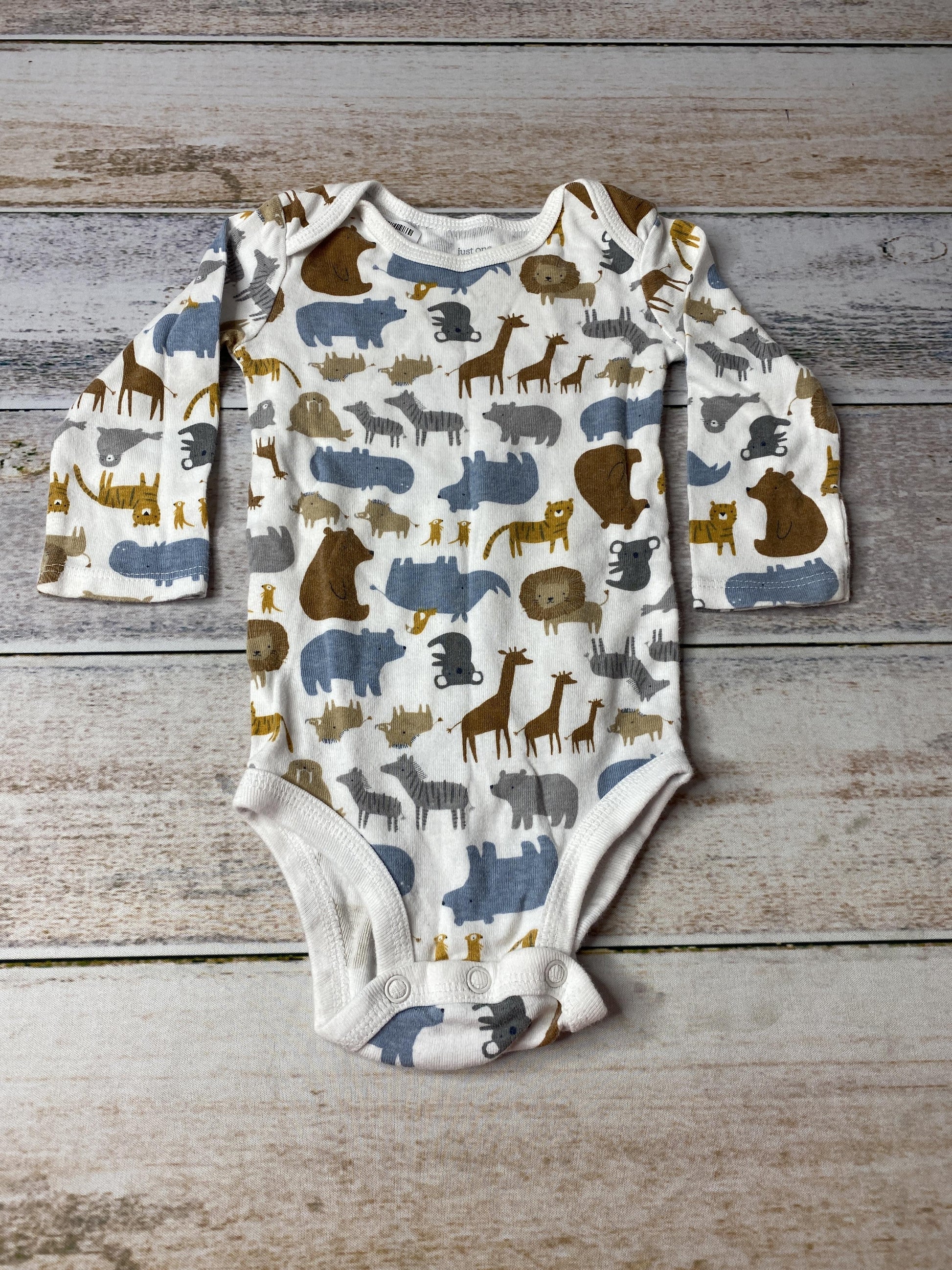 Carters Unisex White | Brown | Light Blue Onesie Size: 9 months White | Brown | Light Blue