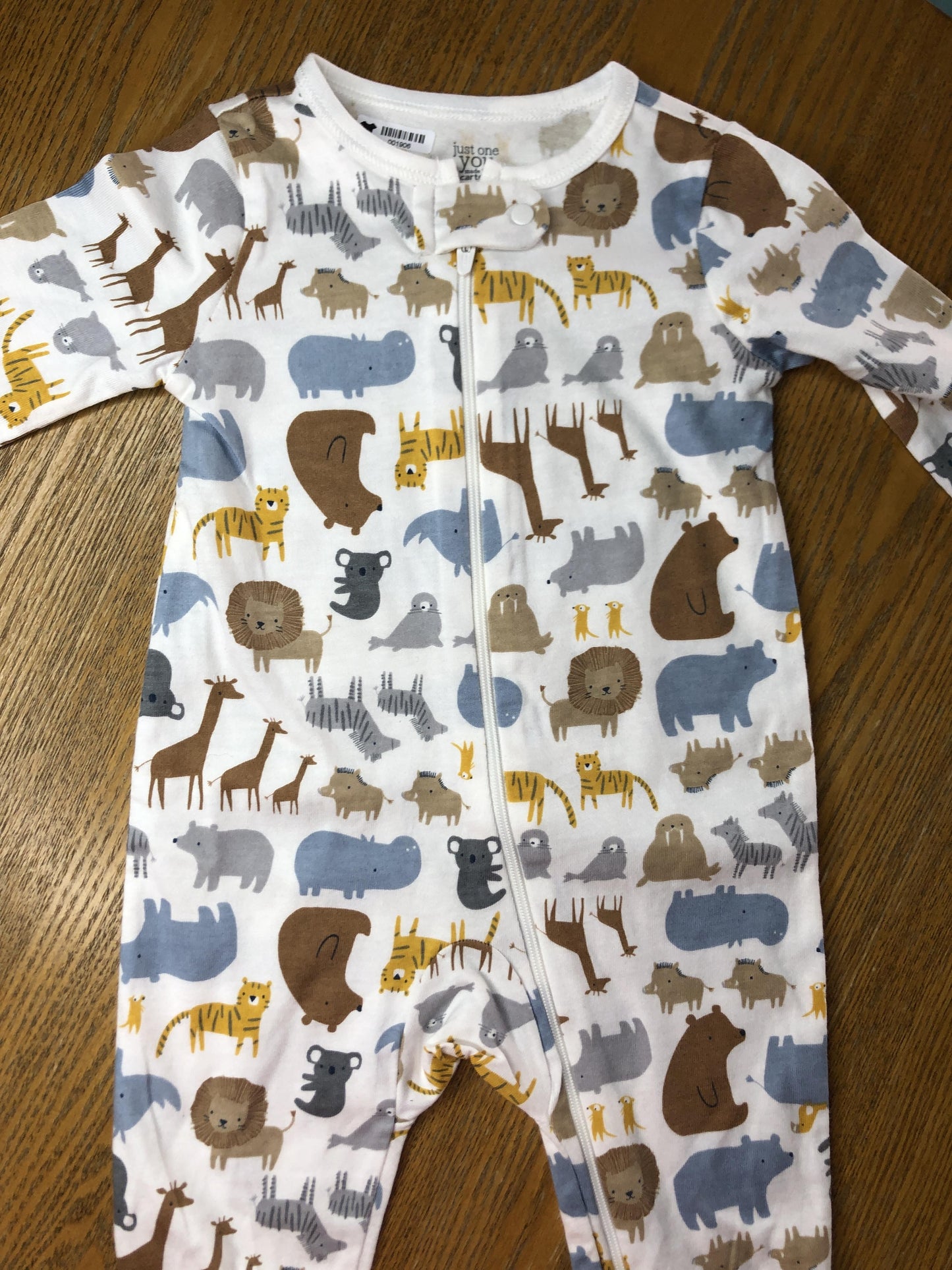 Carters Unisex White | Brown | Light Blue Pajamas Size: 6 months White | Brown | Light Blue
