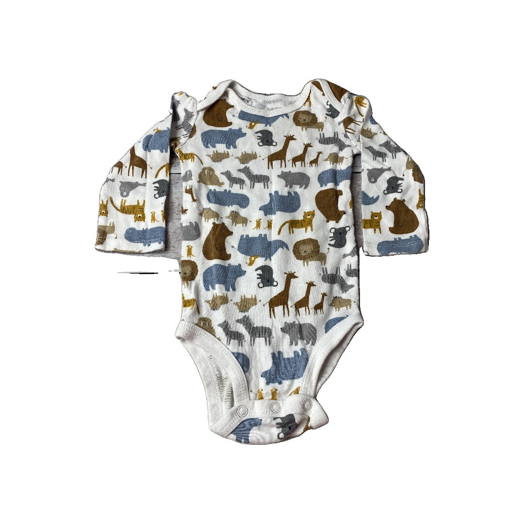 Carters Unisex White | Brown | Light Blue Onesie Size: 9 months White | Brown | Light Blue
