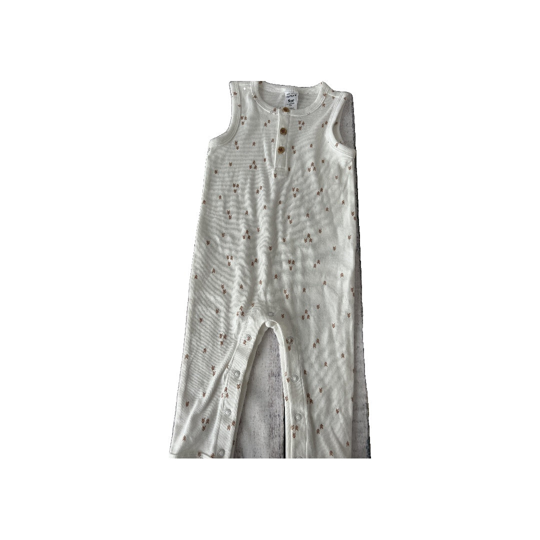 Carters Boys White | Brown | Pattern Romper Size: 9 months White | Brown | Pattern