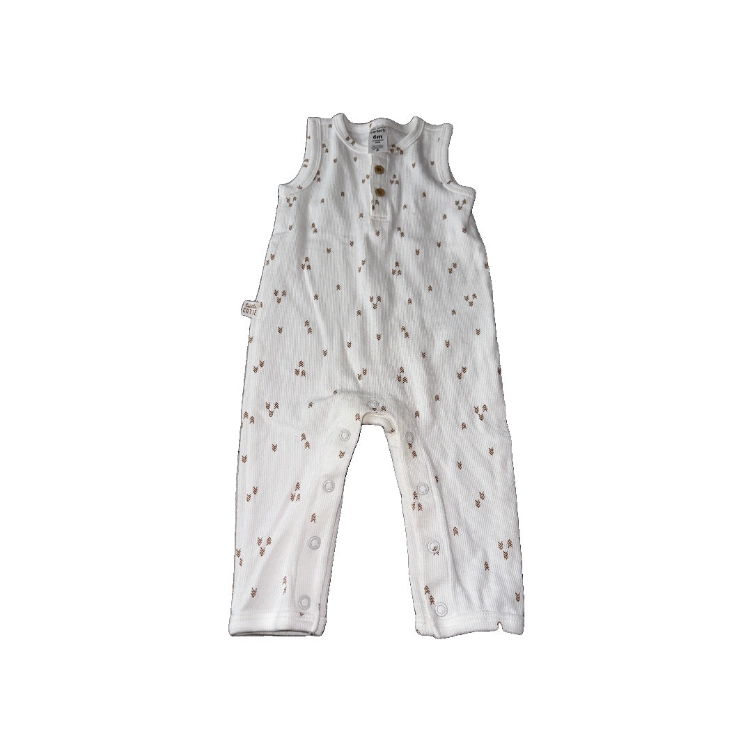 Carters Unisex White | Brown | Pattern Romper Size: 6 months White | Brown | Pattern