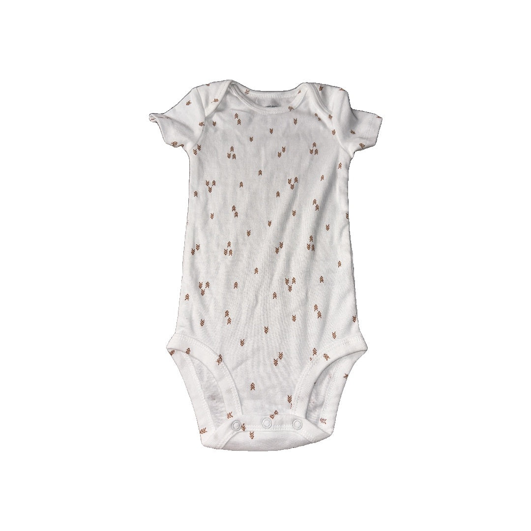 Carters Unisex White | Brown | Pattern Onesie Size: 6 months White | Brown | Pattern