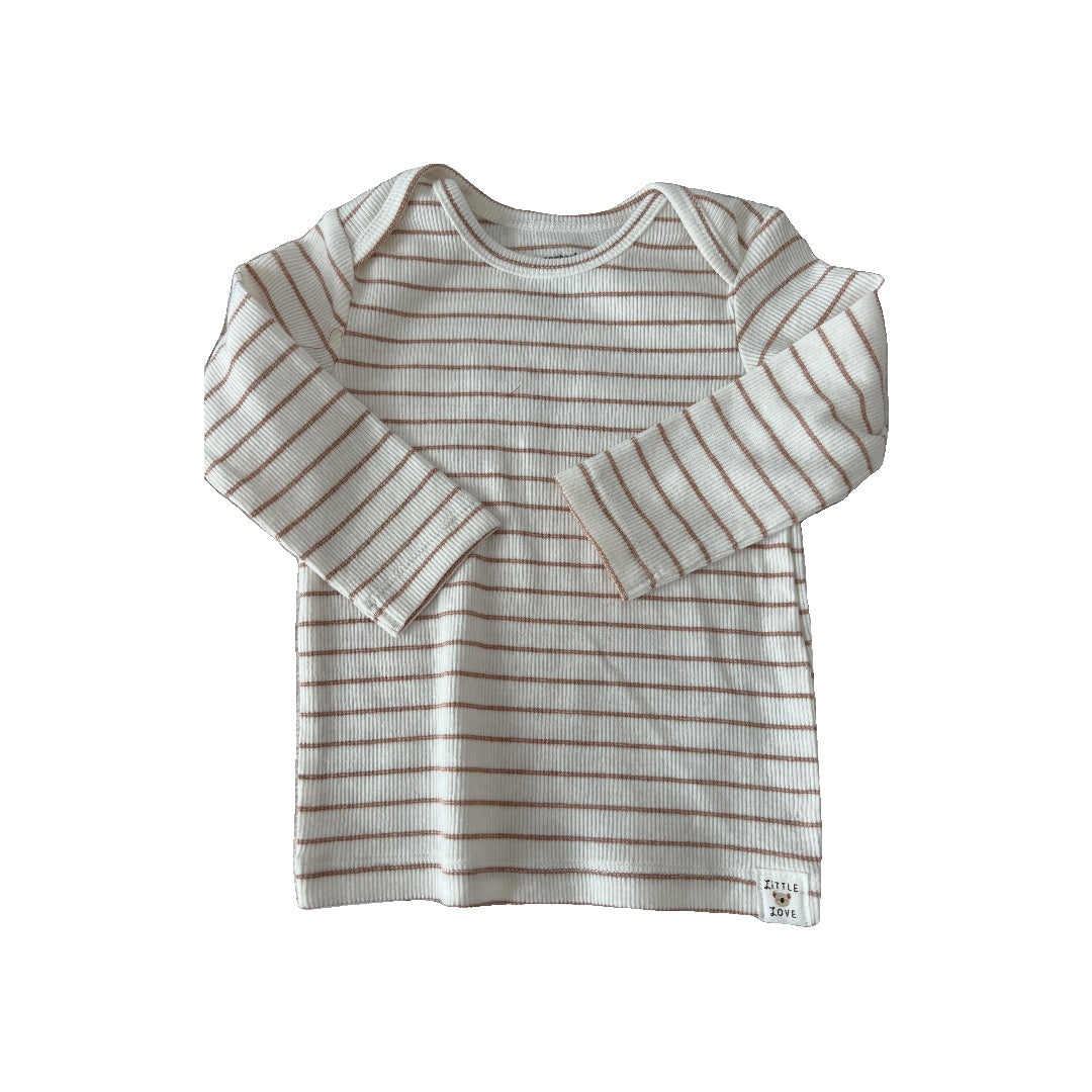 Carters Unisex White | Brown | Stripe Long Sleeve Shirt Size: 6 months White | Brown | Stripe