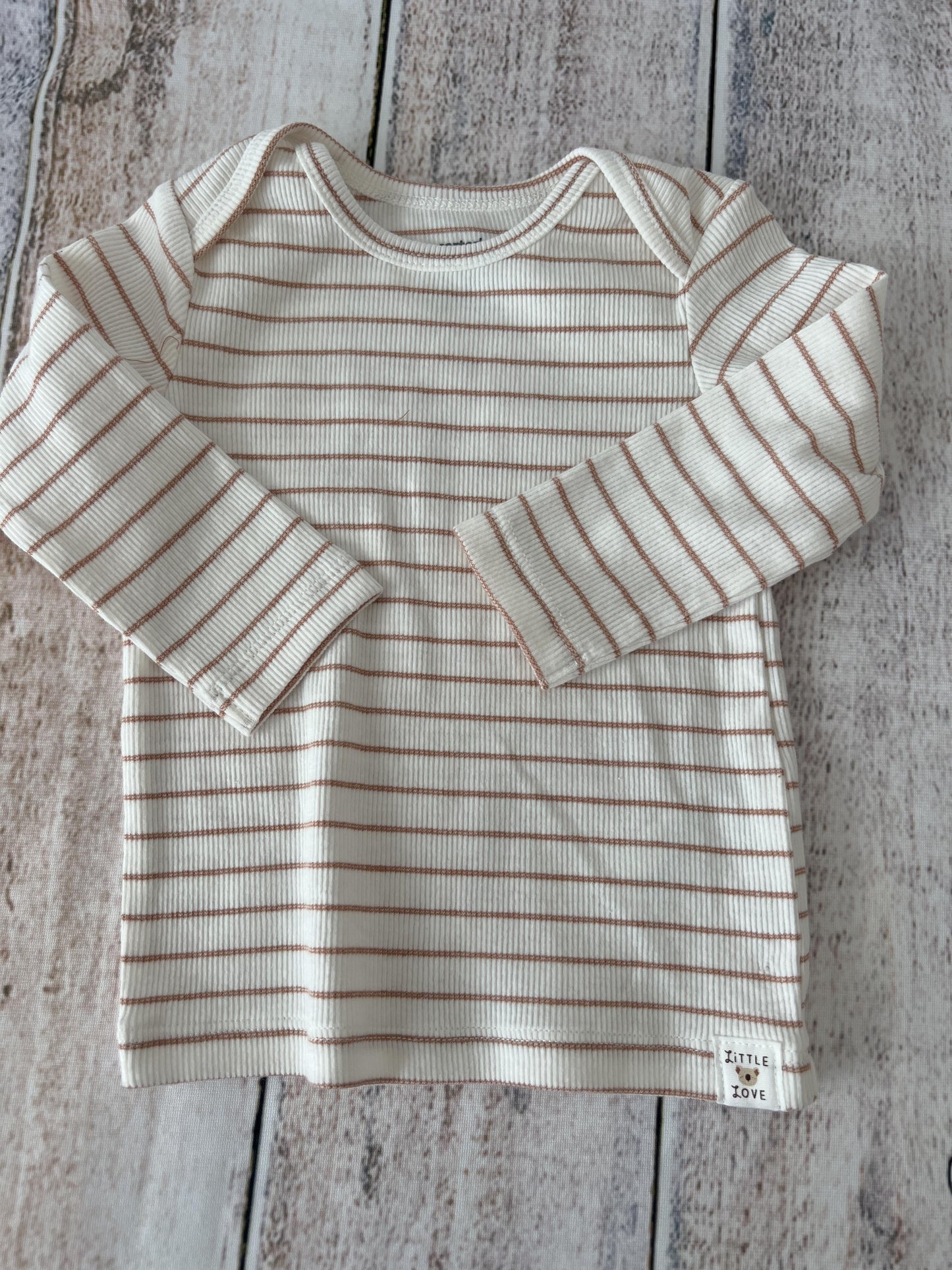 Carters Unisex White | Brown | Stripe Long Sleeve Shirt Size: 6 months White | Brown | Stripe