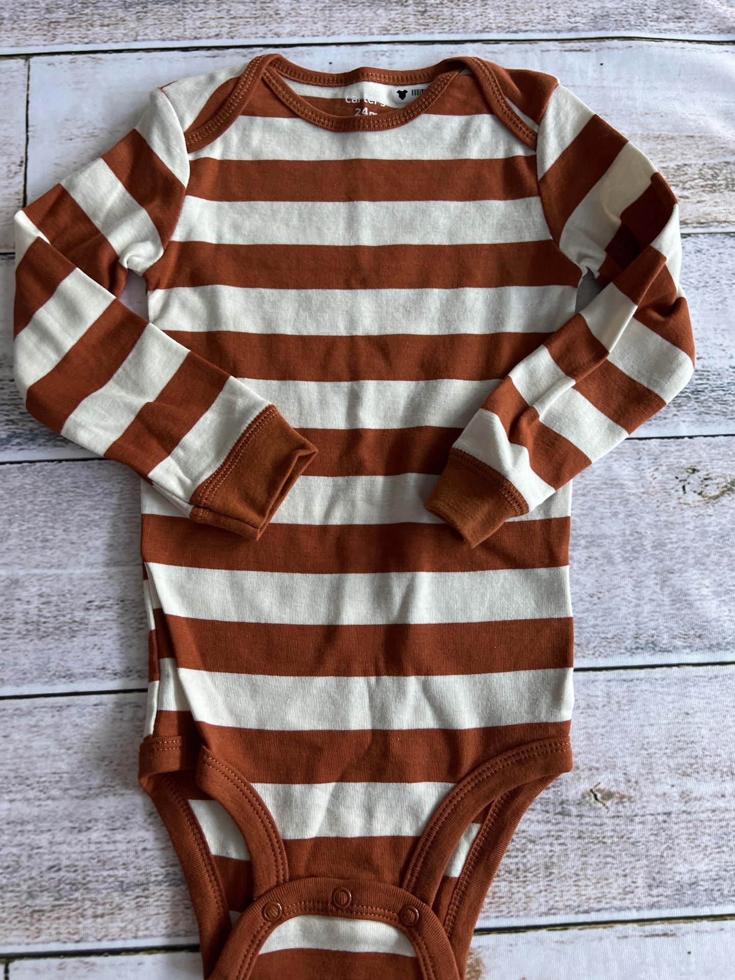 Carters Boys White | Brown | Stripe Onesie Size: 24 months White | Brown | Stripe