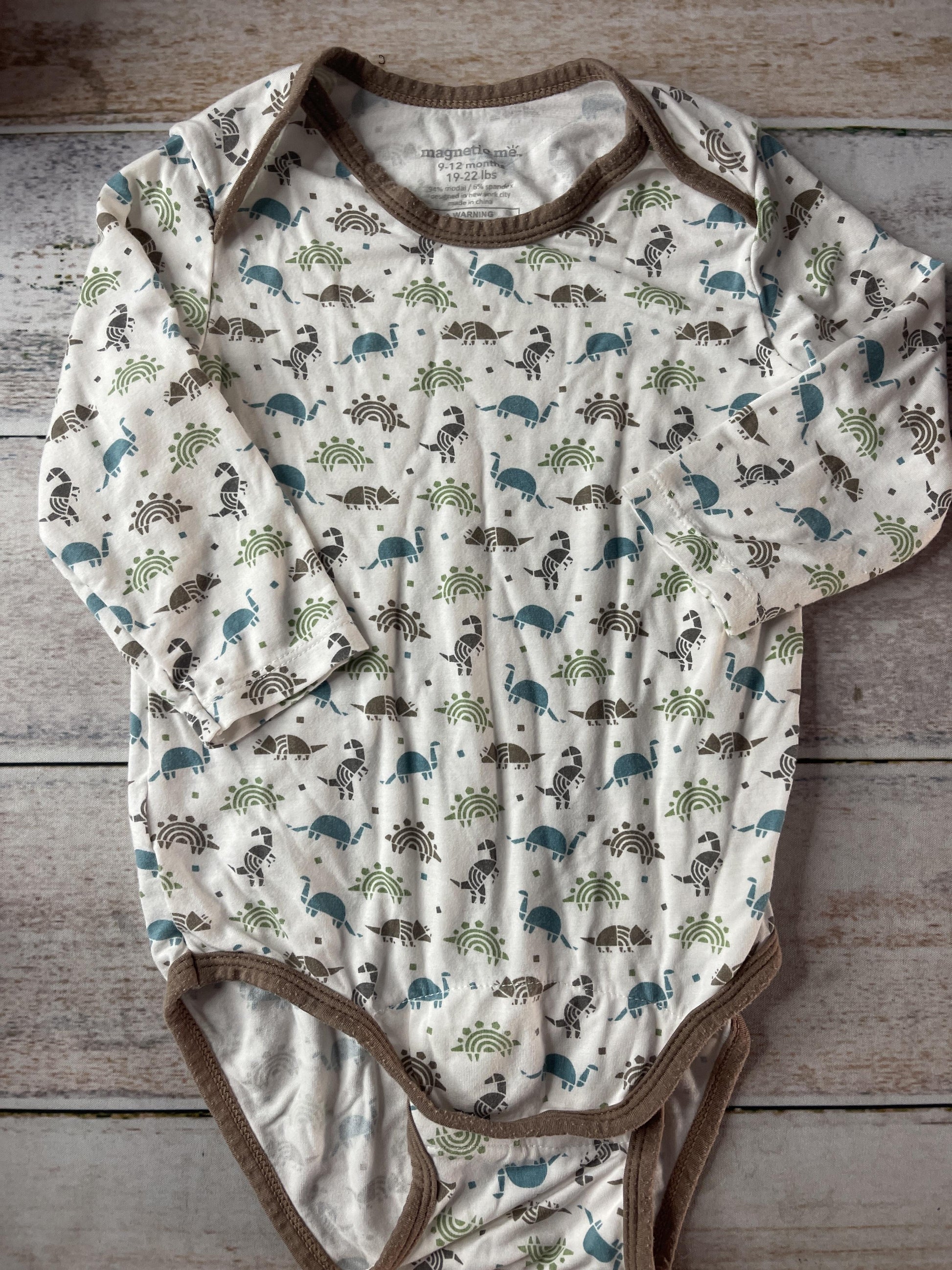 Magnetic Me Boys White | Brown | Teal Onesie Size: 9-12 Months White | Brown | Teal