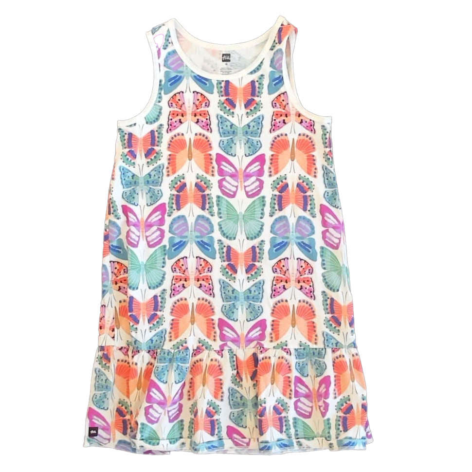 Tea Collection Girls White Butterflies Dress Size: 10 Years White Butterflies