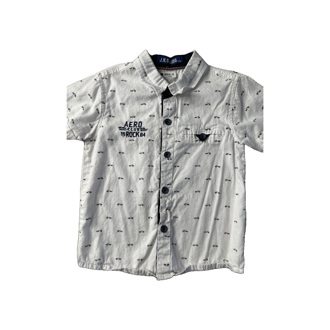 J.N.S Kids Boys White | Car Button Down Short Sleeve Size: 2 years White | Car