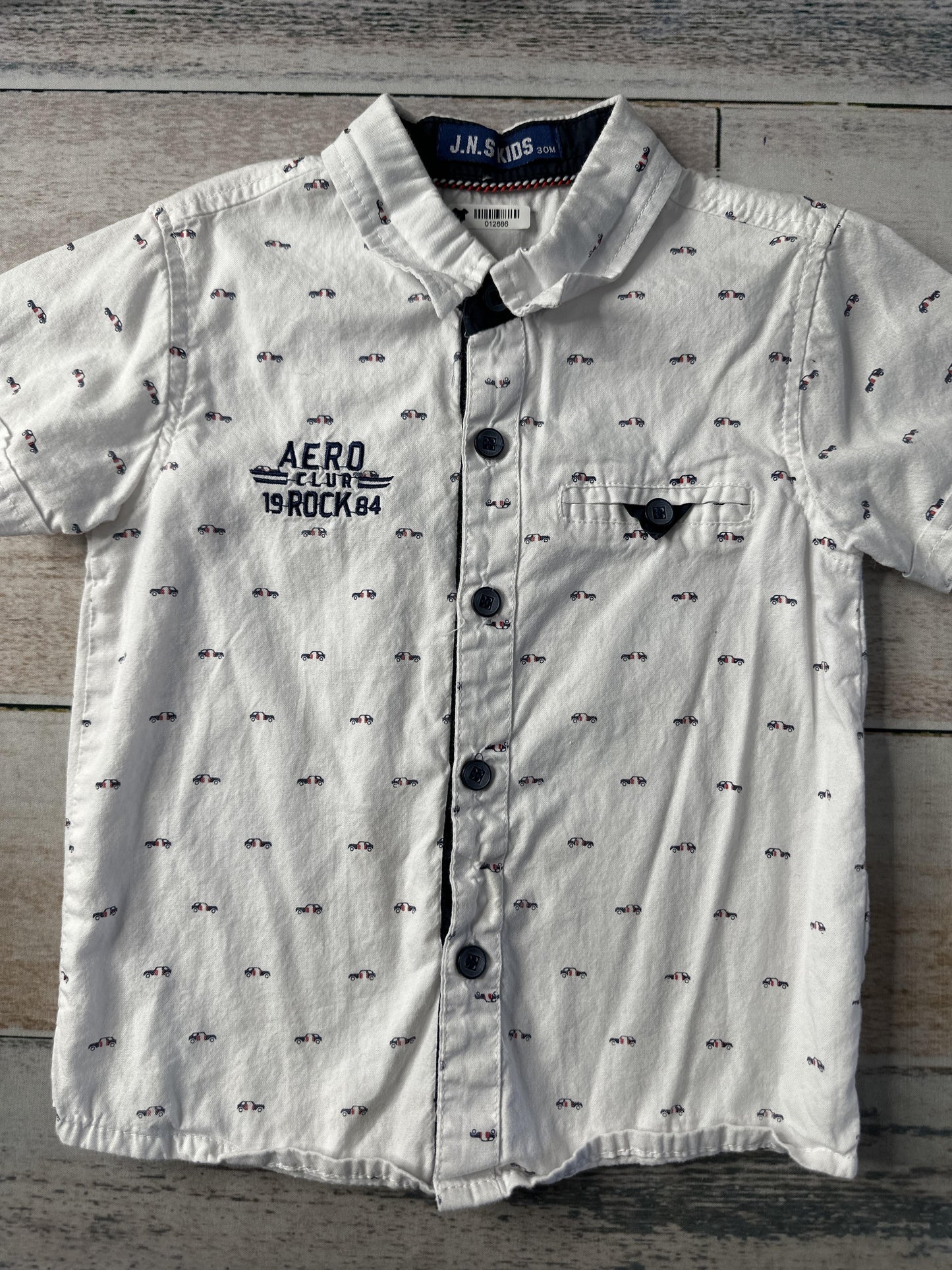 J.N.S Kids Boys White | Car Button Down Short Sleeve Size: 2 years White | Car