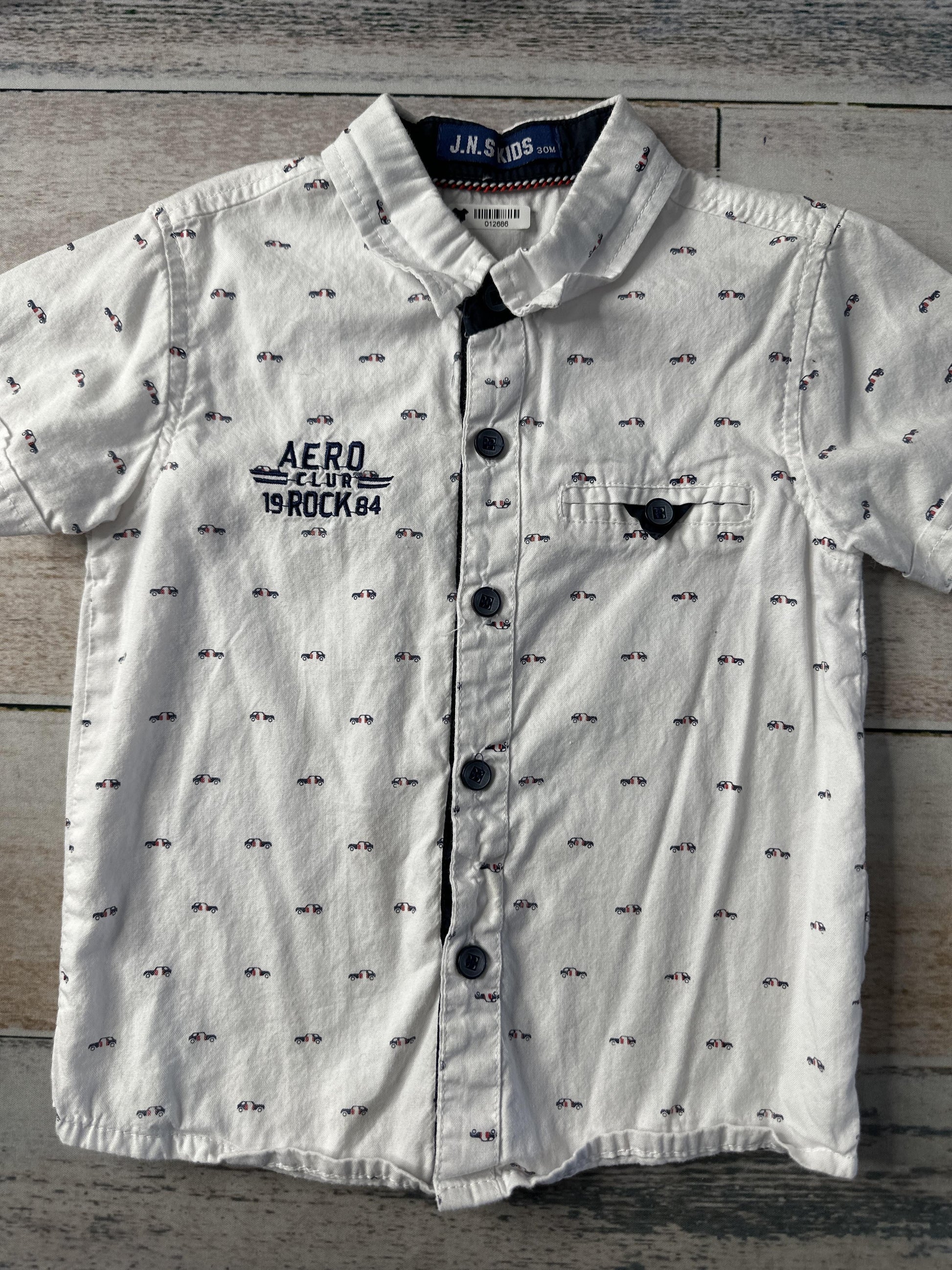 J.N.S Kids Boys White | Car Button Down Short Sleeve Size: 2 years White | Car