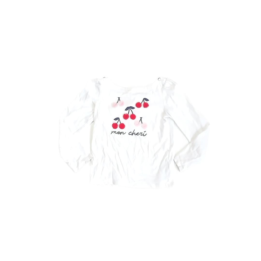 Janie and Jack Girls White Cherries Long Sleeve T-Shirt Size: 7 Years White Cherries