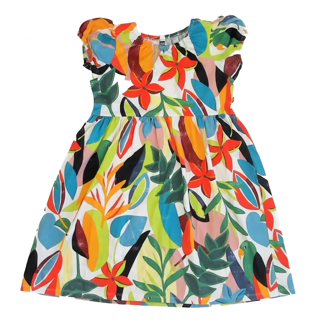 Tea Collection Girls White | Colorful Leaves Dress Size: 10 Years White | Colorful Leaves