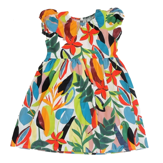 Tea Collection Girls White | Colorful Leaves Dress Size: 10 Years White | Colorful Leaves