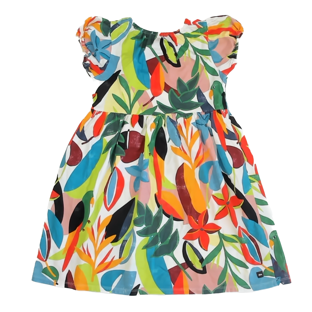 Tea Collection Girls White | Colorful Leaves Dress Size: 10 Years White | Colorful Leaves