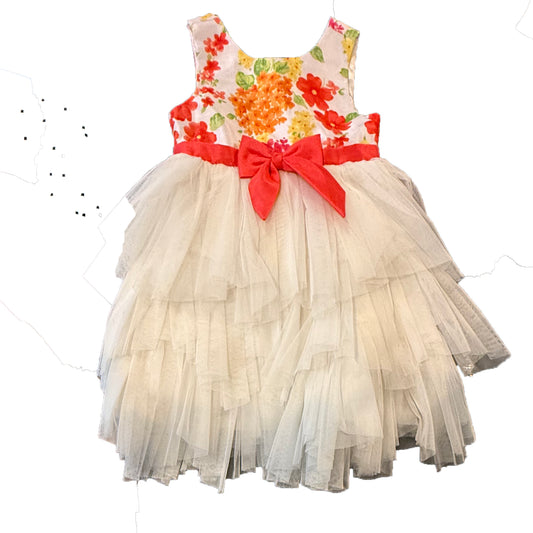 American Princess Girls White | Coral Floral Special Occasion Dress Size: 4T White | Coral Floral