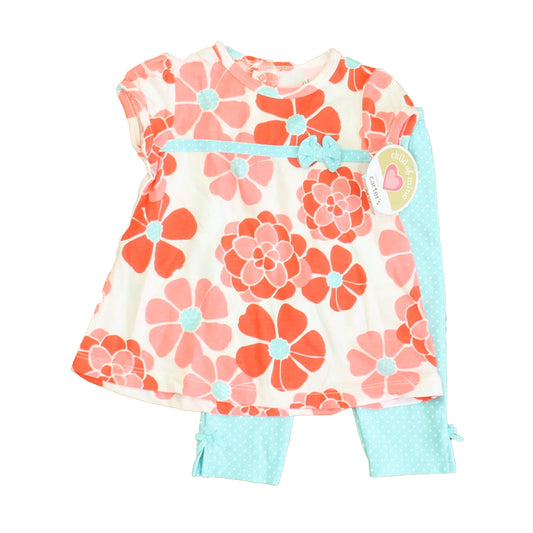 Carter's Girls White | Coral | Turquoise Apparel Sets Size: 3-6 Months