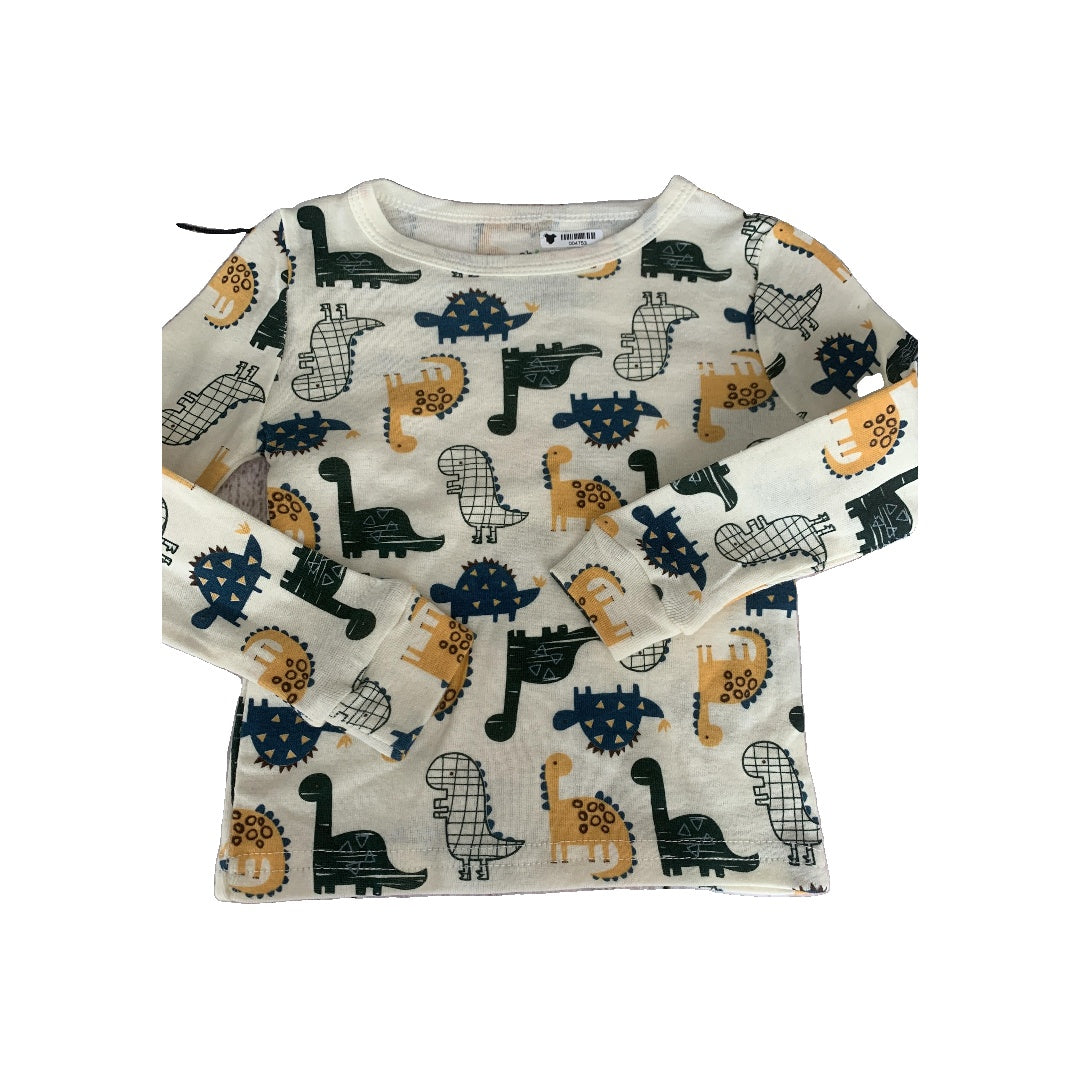 Chick Pea Boys White | cream | Dinosaur | Navy Blue | Yellow Pajamas Size: 18 months White | cream | Dinosaur | Navy Blue | Yellow