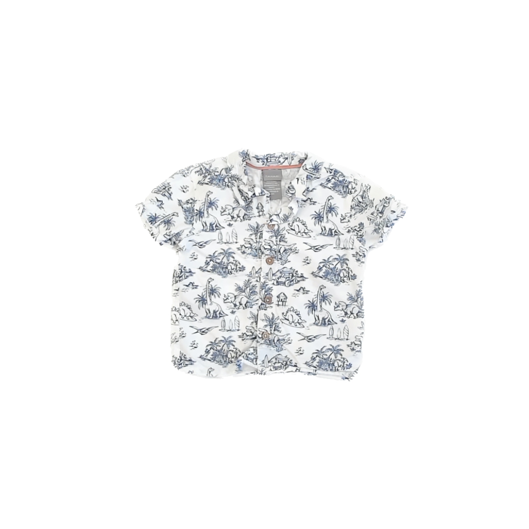 Tahari Boys White Dinosaur Button Down Short Sleeve Size: 18-24 Months White Dinosaur