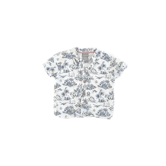 Tahari Boys White Dinosaur Button Down Short Sleeve Size: 18-24 Months White Dinosaur