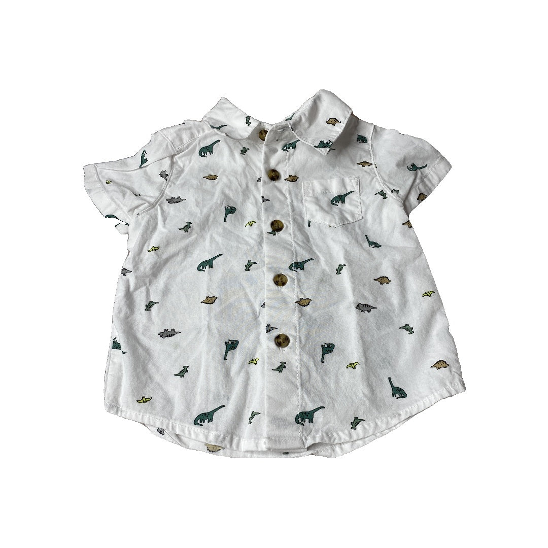 Carters Boys White | Dinosaur Button Down Short Sleeve Size: 3 months White | Dinosaur