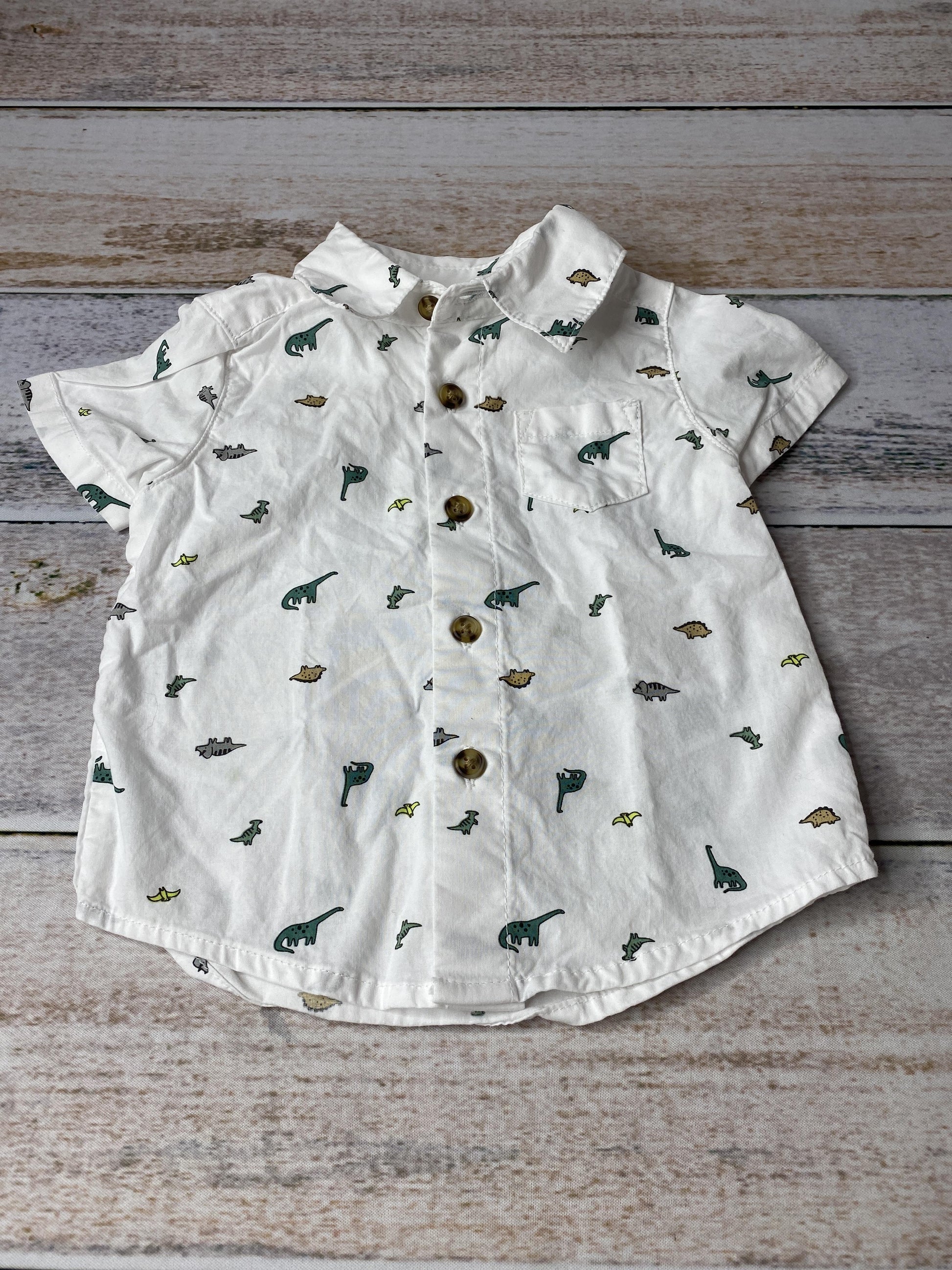 Carters Boys White | Dinosaur Button Down Short Sleeve Size: 3 months White | Dinosaur