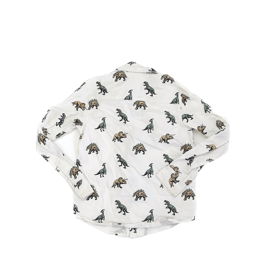 H&M Boys White | Dinosaurs Button Down Long Sleeve Size: 8 White | Dinosaurs