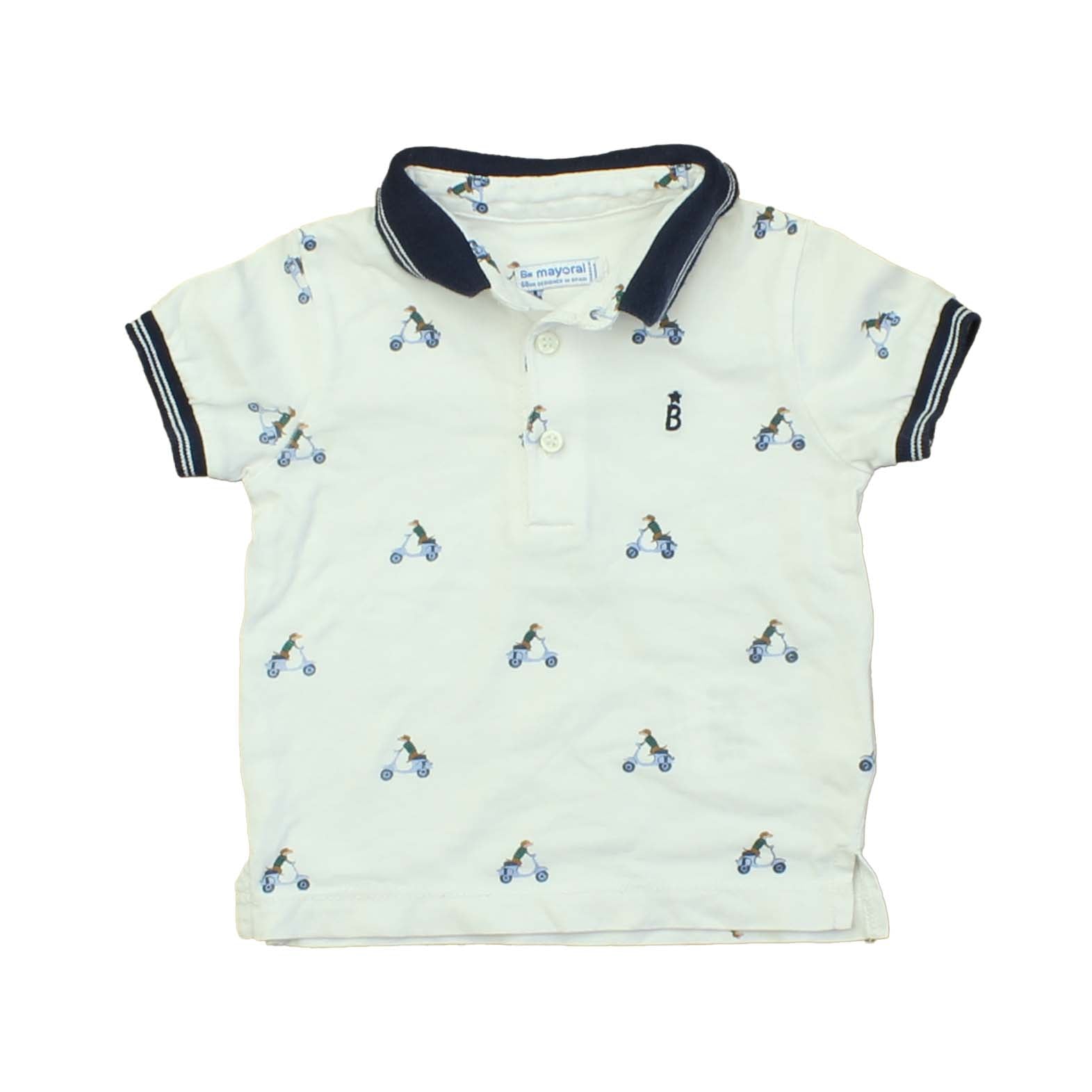 Mayoral Boys White | Dog | Scooter Polo Shirt Size: 6 Months White | Dog | Scooter
