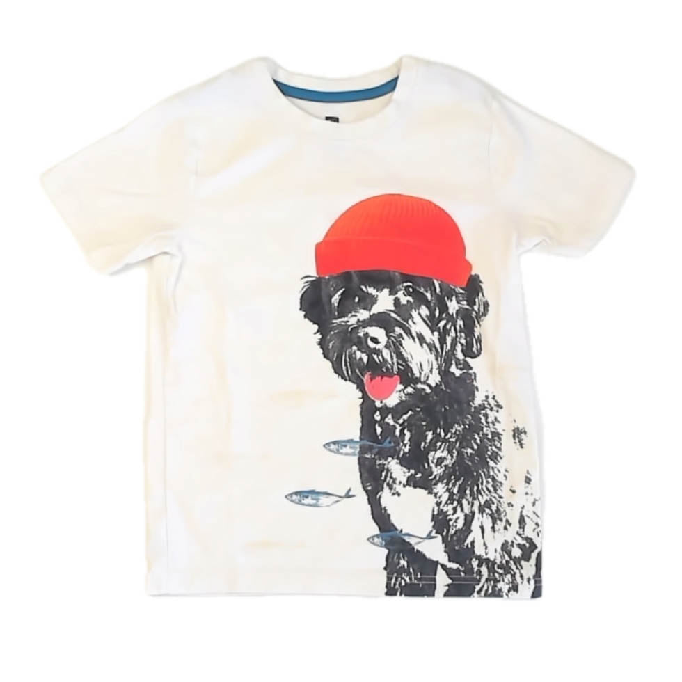 Tea Collection Boys White Dog T-Shirt Size: 8 Years White Dog