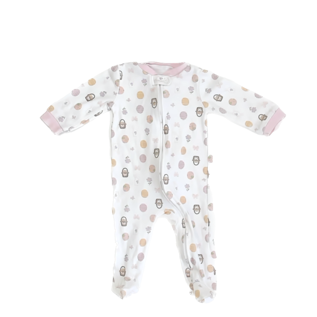Chick Pea Girls White | Easter Icons 1-piece footed Pajamas Size: 3-6 Months White | Easter Icons