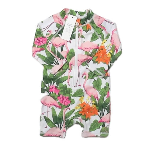 Janie and Jack Girls White Flamingos 1-piece Swimsuit Size: 6-12 Months White Flamingos