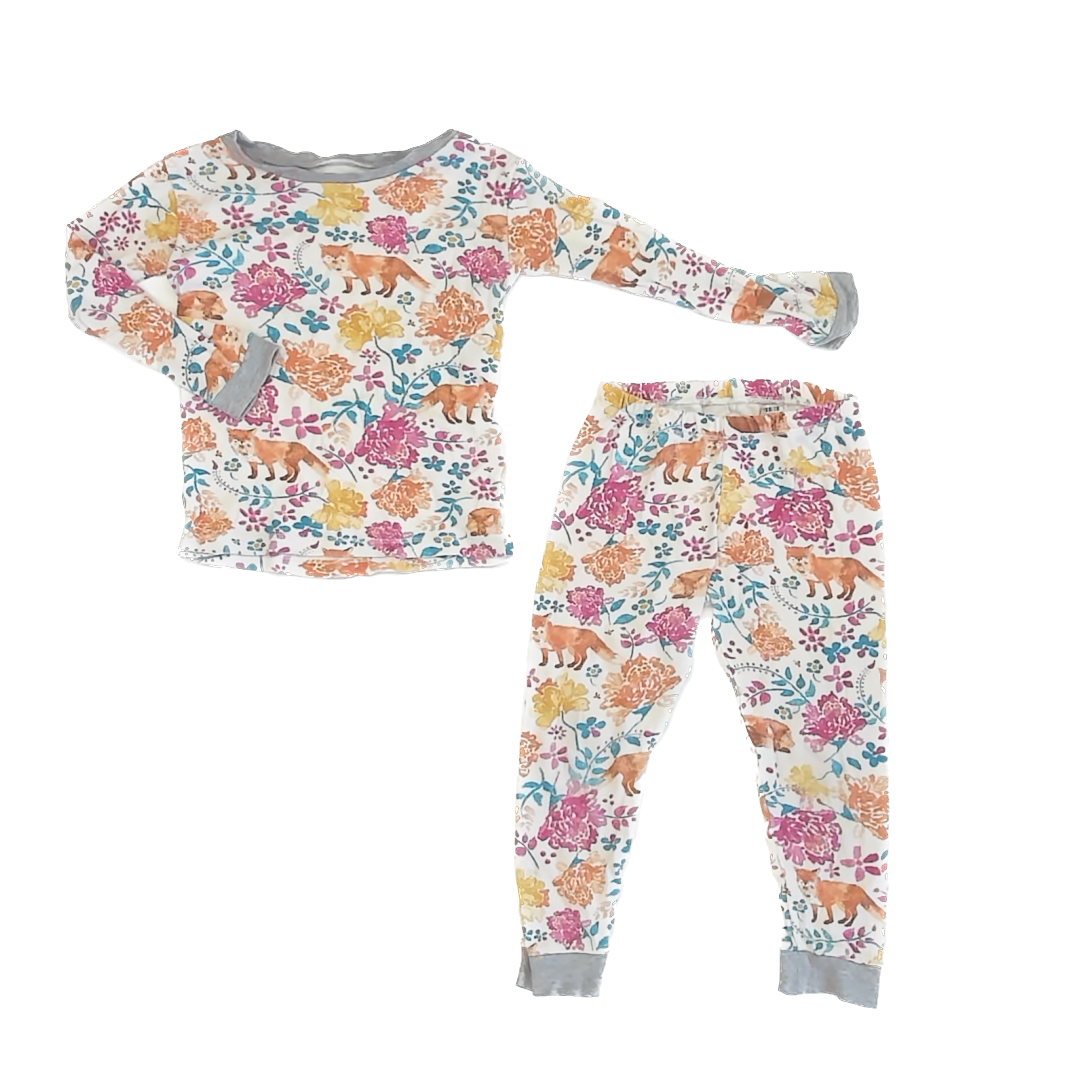 Burt's Bees Girls White | Floral | Animals 2-piece Pajamas Size: 3T White | Floral | Animals